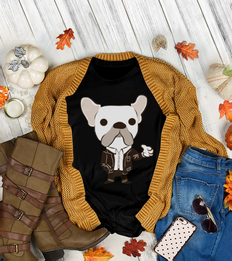 French Bulldog with Jacket and Hand Gesture Icons T-Shirt