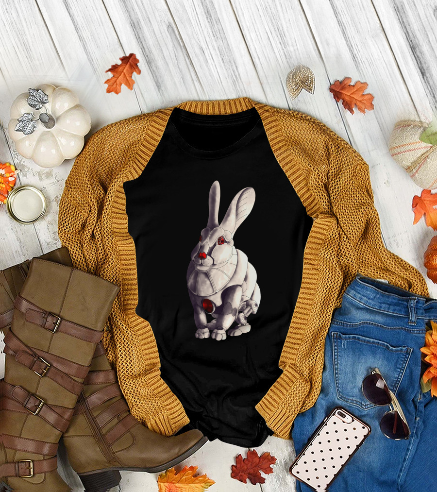 Weiss Hase Uhr Robotic White Rabbit with Red Eyes T-Shirt