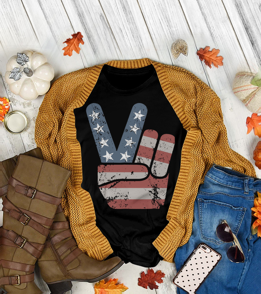 4th of July Vintage American Patriotic Peace Sign T-Shirt