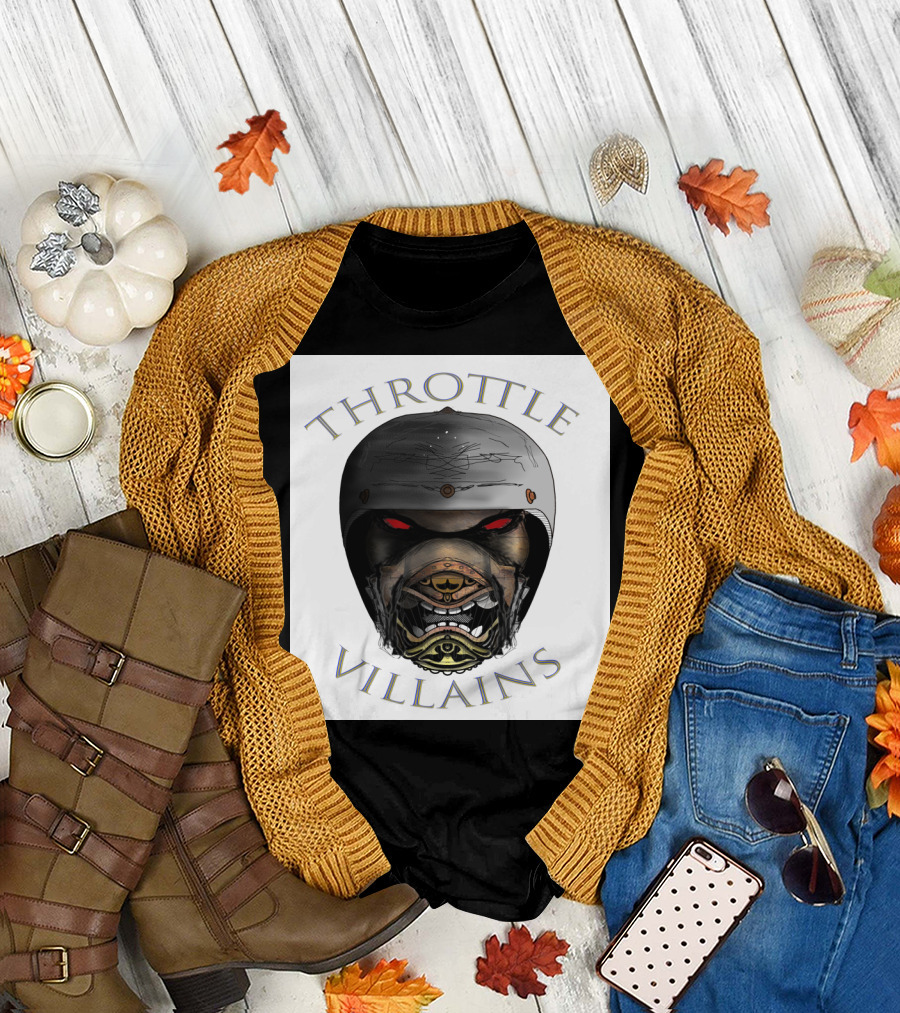 Throttle Villains Intense Helmeted Face with Red Eyes T-Shirt