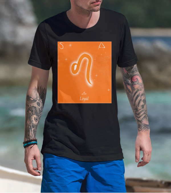 Zodiac Leo Symbol Loyal With Fire And Stars Elements T-Shirt