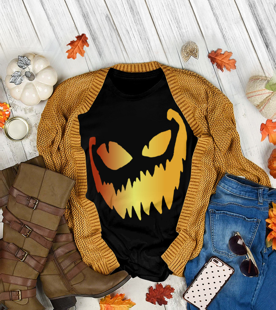 Halloween Grinning Pumpkin with Scary Teeth T-Shirt