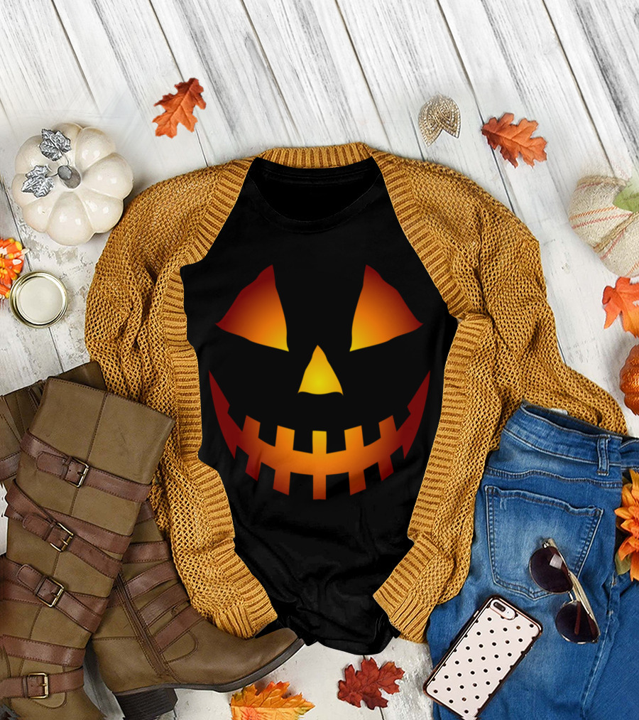 Glowing Jack-O'-Lantern with Lightning Pumpkin Face T-Shirt