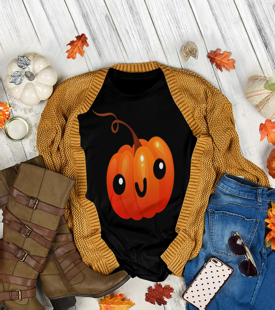 Kawaii Pumpkin Adorable Smiling Face Halloween T-Shirt