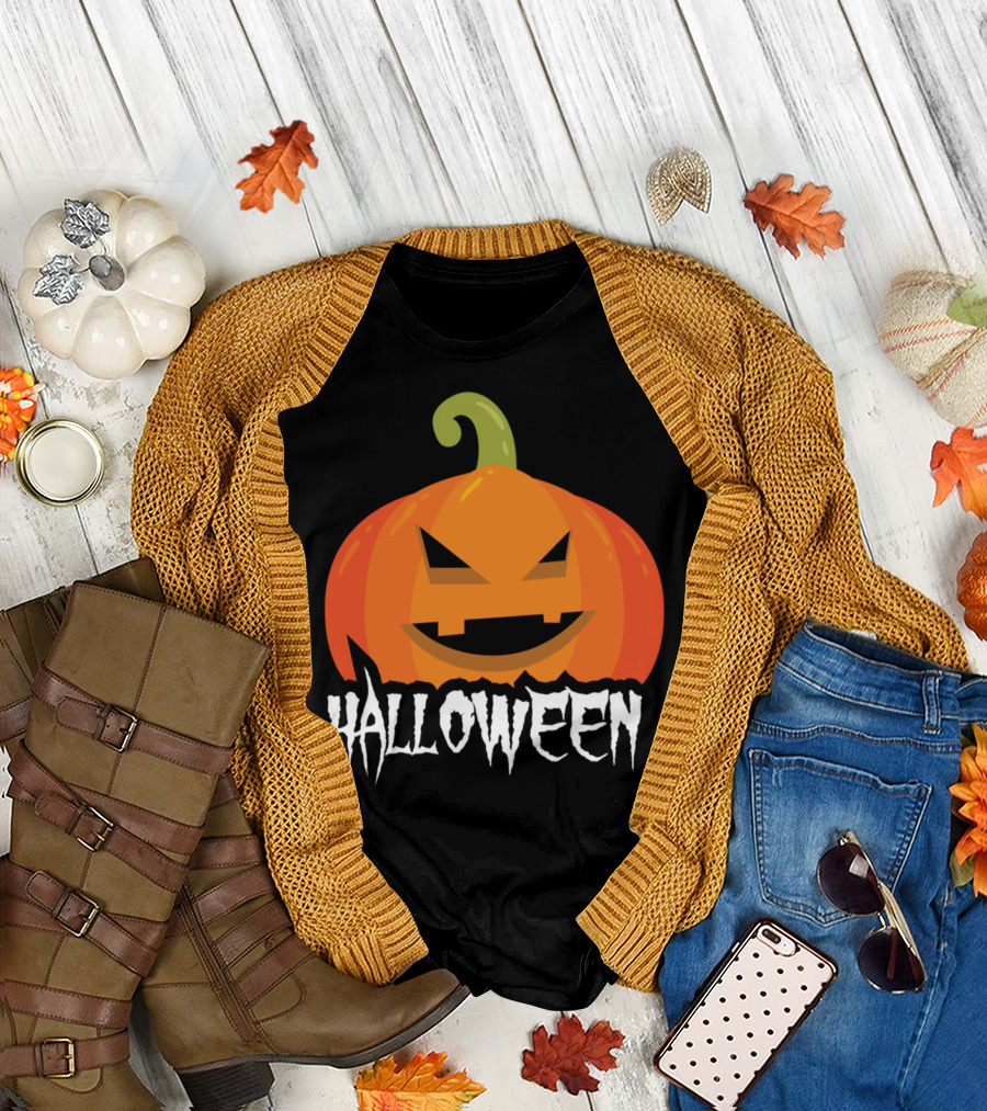 Halloween Pumpkin Spooky Face October Ghosts Zombies T-Shirt