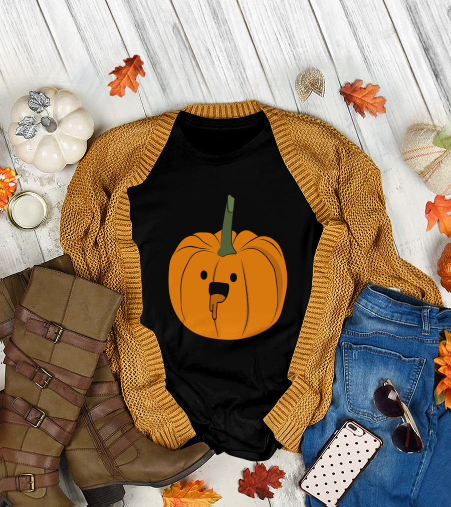 Dripping Cute Pumpkin Head - Quirky Halloween T-Shirt