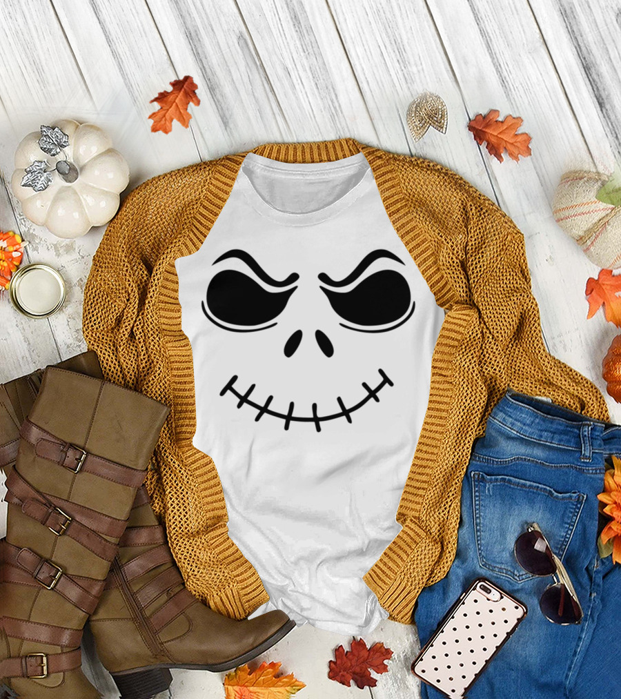 Ghost Pumpkin Face Jack Skellington Smile T-Shirt