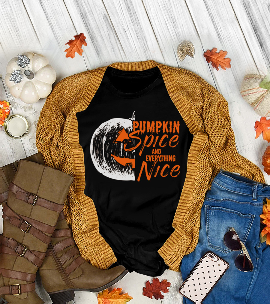 Pumpkin Spice and Everything Nice Halloween Pumpkin Half Moon T-Shirt