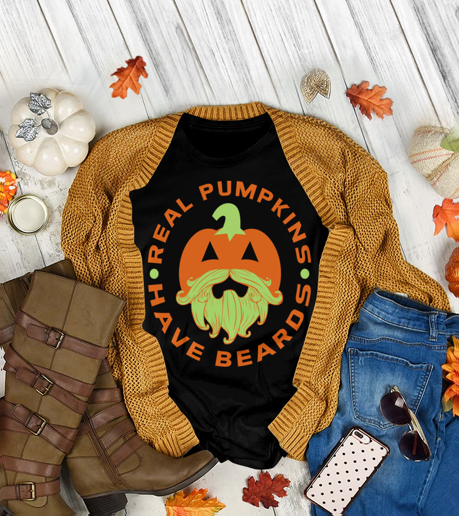 Real Pumpkins Have Beards Pumpkin Face with Beard T-Shirt