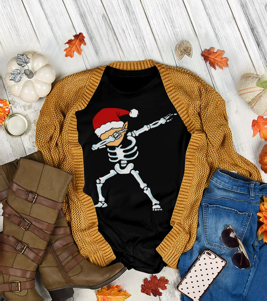 Dabbing Elf Skeleton Santa Hat Holiday Dance Pose T-Shirt