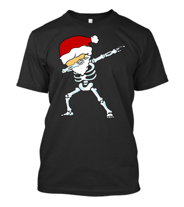 Dabbing Christmas Skeleton Wearing Santa Hat T-Shirt