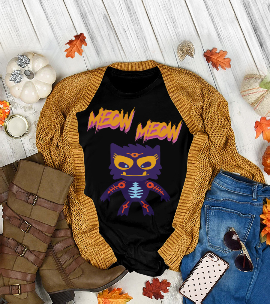Meow Meow Halloween Cat Kitten Skeleton Zombie Cat T-Shirt