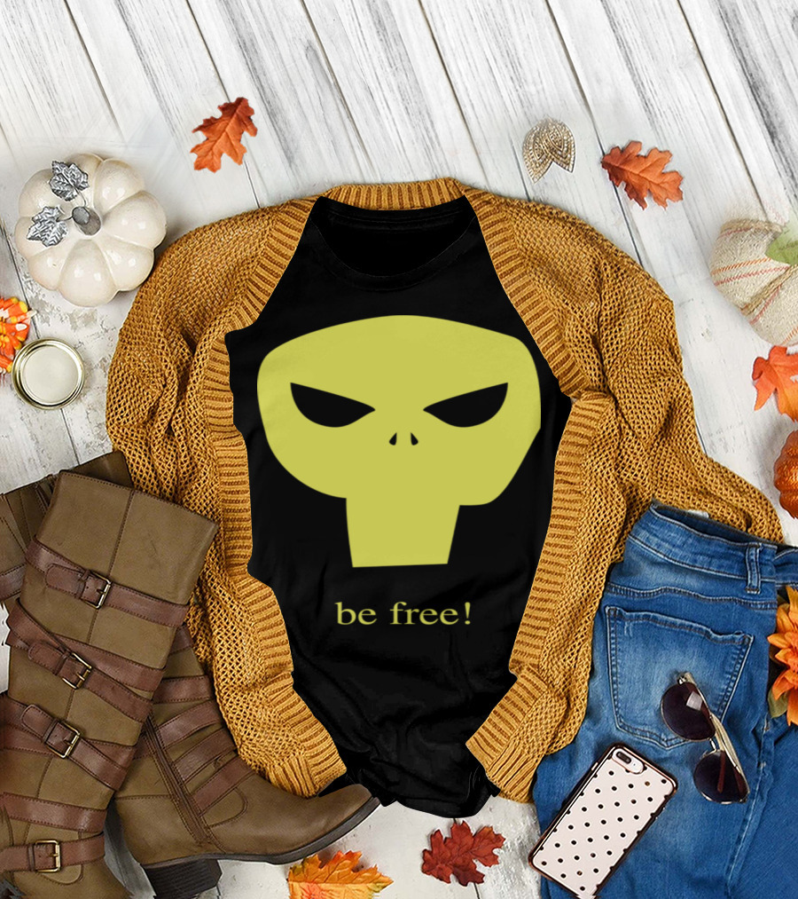 Be Free Skull Icon Bold Yellow Face T-Shirt