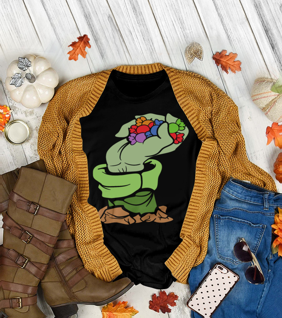 Halloween Candy Monster Zombie Hand Rising Horror T-Shirt