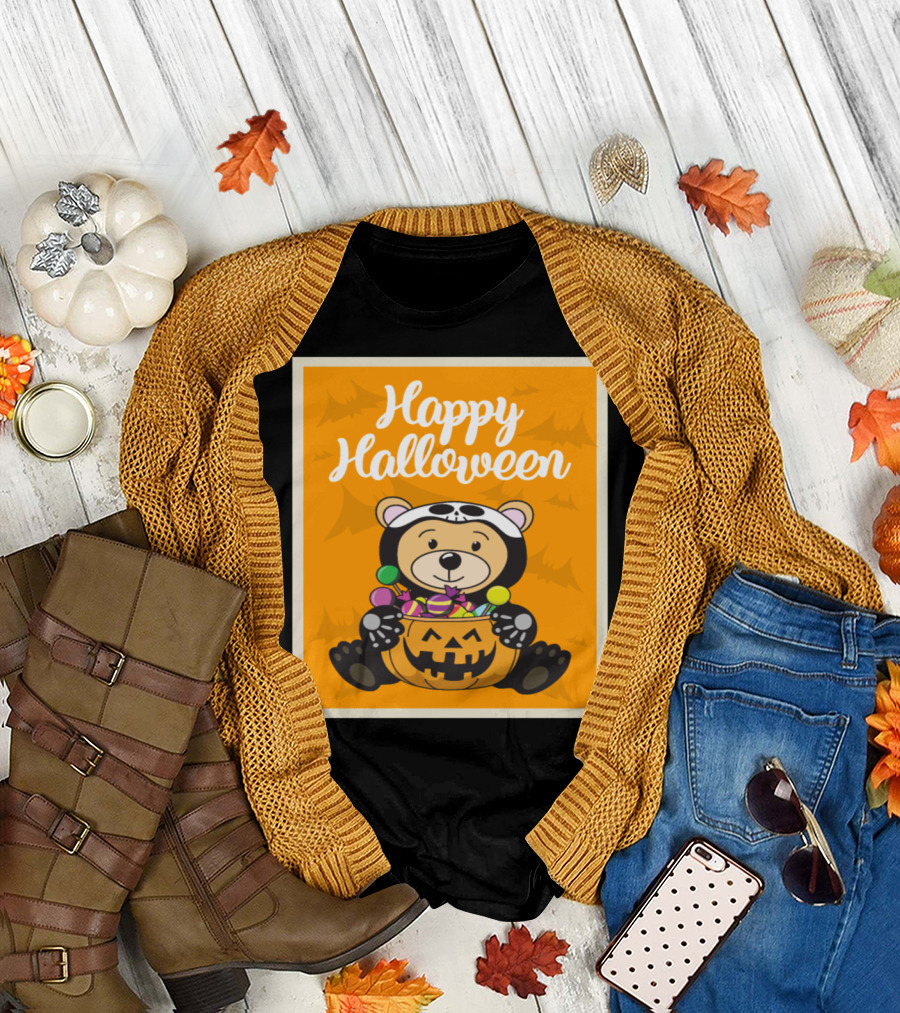 Happy Halloween Bear Pumpkin Candy Sweets T-Shirt