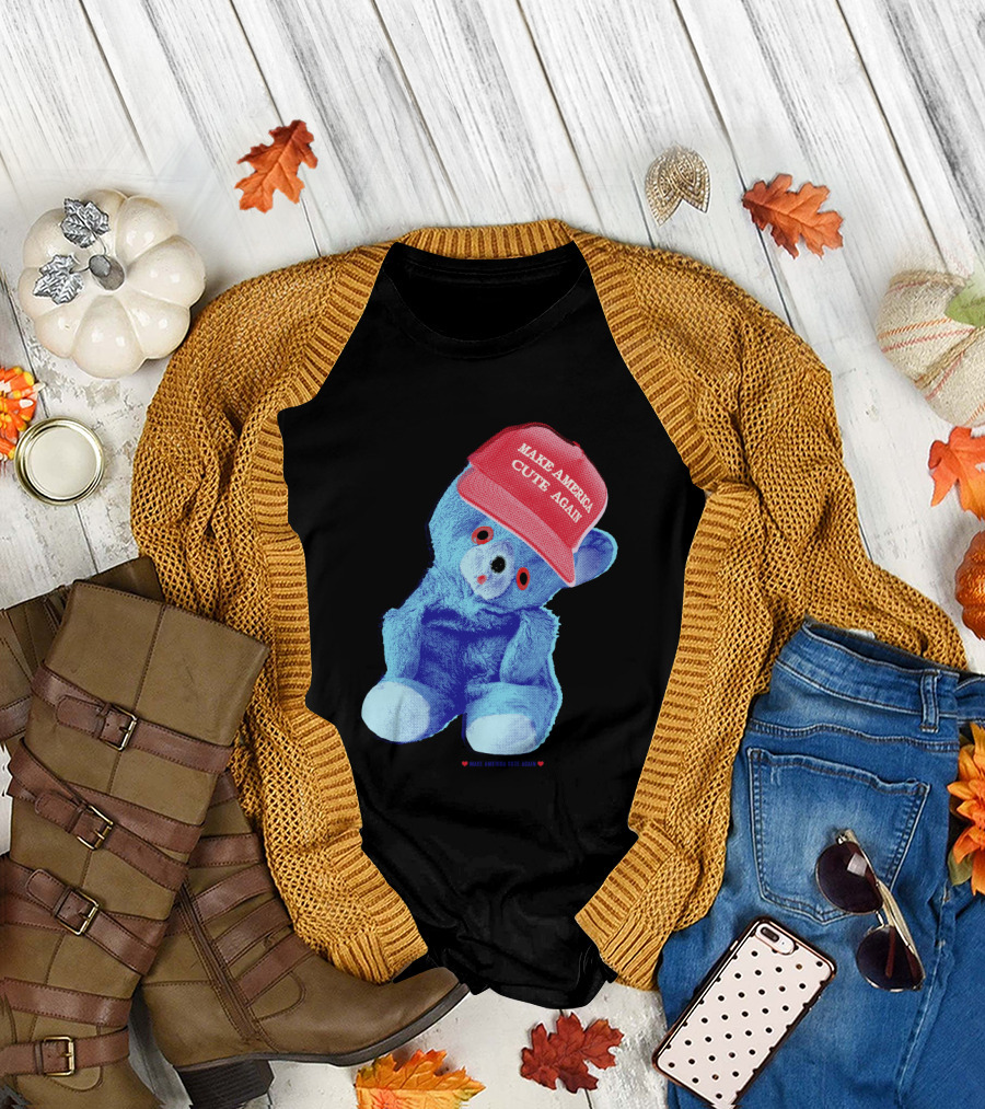 Make America Cute Again Bear Red Cap Blue Plush Toy T-Shirt