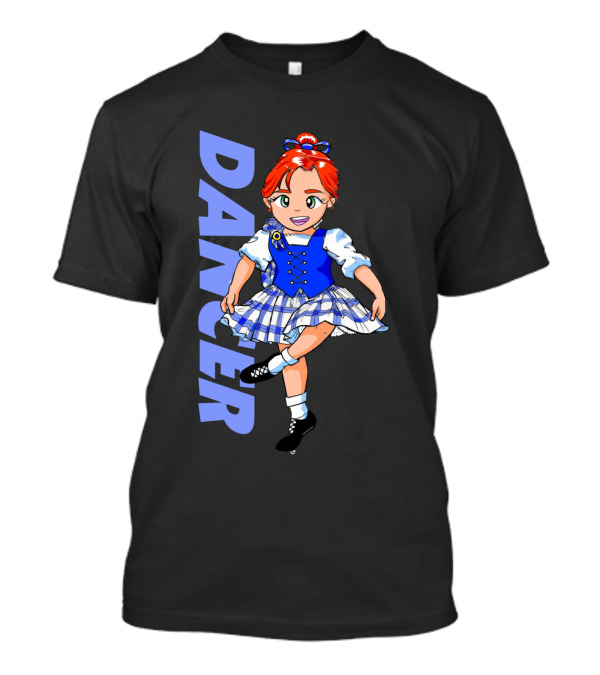 DANCER Irish Step Dance Girl In Blue Dress With Red Hair And Black Shoes T-Shirt