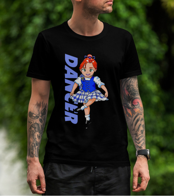 DANCER Irish Step Dance Girl In Blue Dress With Red Hair And Black Shoes T-Shirt