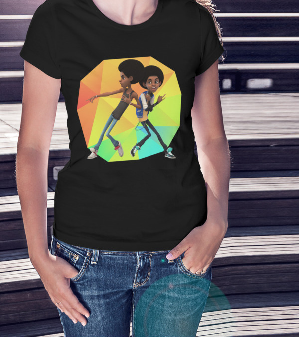BoysDance Vibrant Afro Duo With Multicolor Geometric Background T-Shirt