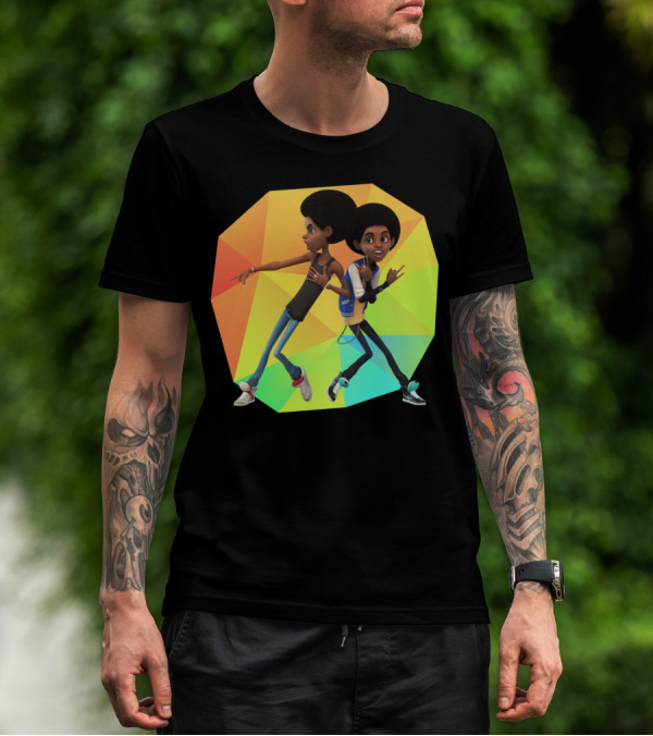 BoysDance Vibrant Afro Duo With Multicolor Geometric Background T-Shirt