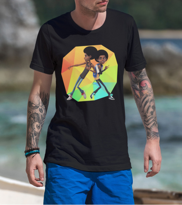BoysDance Vibrant Afro Duo With Multicolor Geometric Background T-Shirt