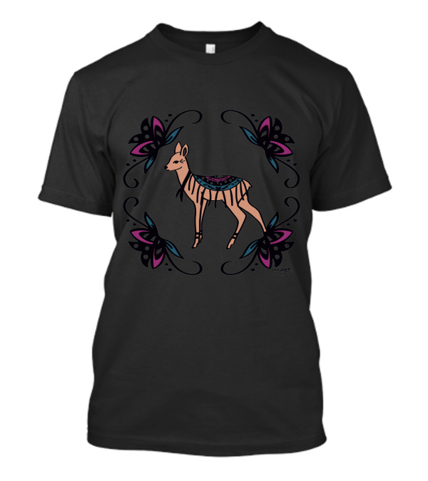 Elegant Floral Framed Deer With Intricate T-Shirt