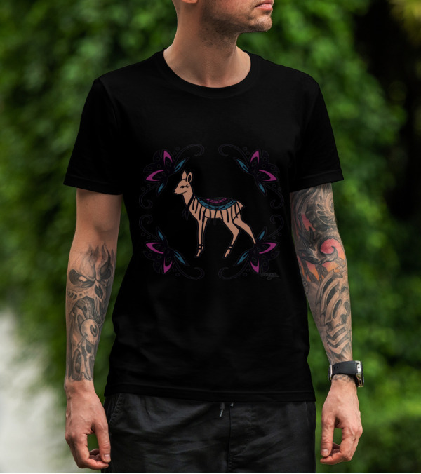 Elegant Floral Framed Deer With Intricate T-Shirt