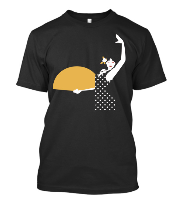 Spanish Dancer Polka Dot Dress Holding Fan Iconic Flamenco Pose T-Shirt