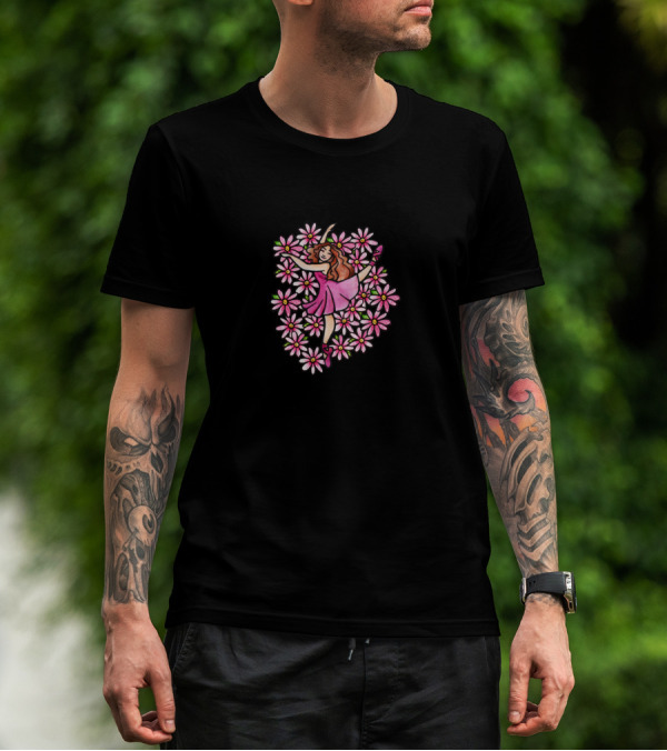 Ballerina Dancer Surrounded By Pink Flowers In Graceful Pose T-Shirt