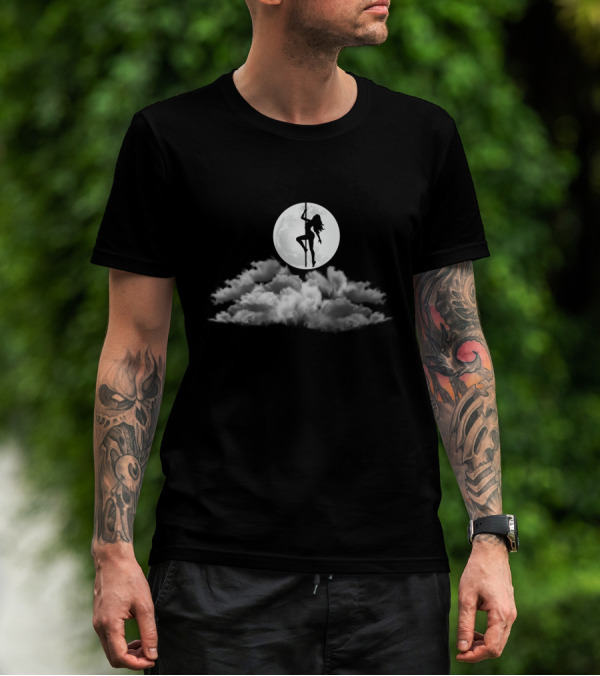 Pole Dancer Silhouette Against Full Moon And Clouds T-Shirt