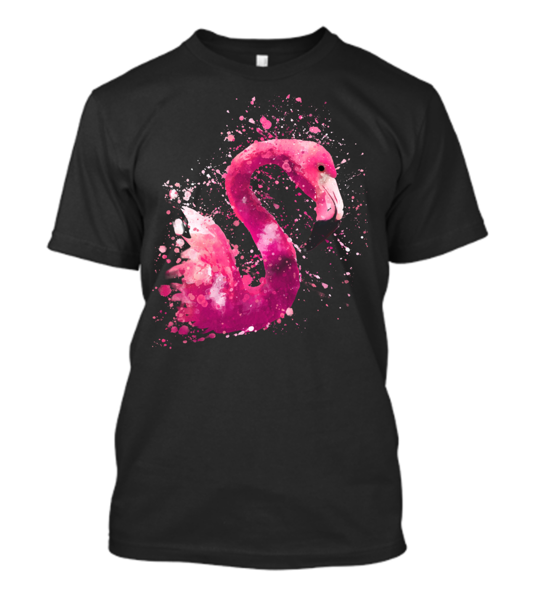 Flamingo Pink Watercolor Artistic Bird Splatter Animal Painting T-Shirt