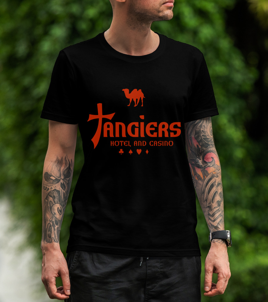 Tangiers Hotel And Casino Las Vegas Camel Logo With Card Suit Symbols T-Shirt