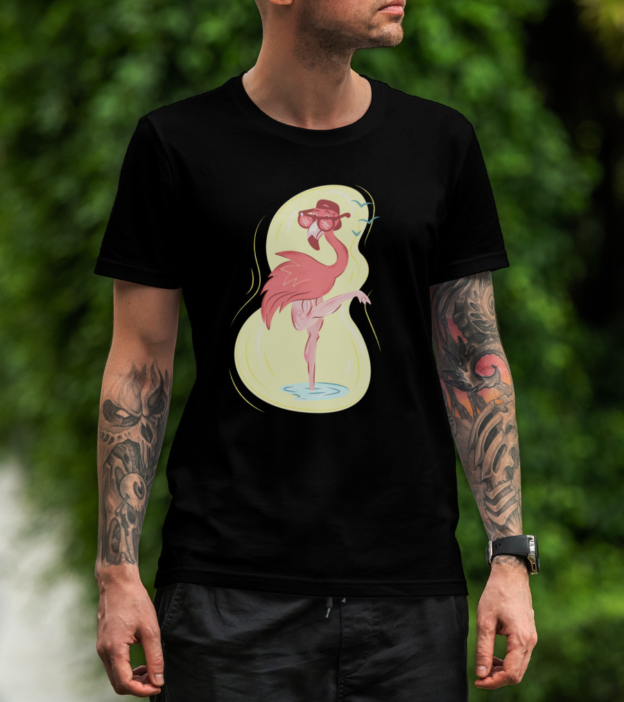 Beach Bird Flamingo With Sunglasses Retro Vibe T-Shirt
