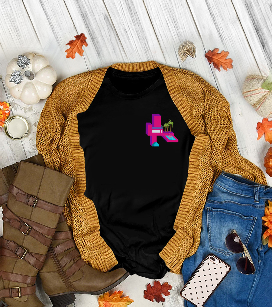 Beach Hideout with Neon Tropical Pool and Palm Trees rəflection T-Shirt