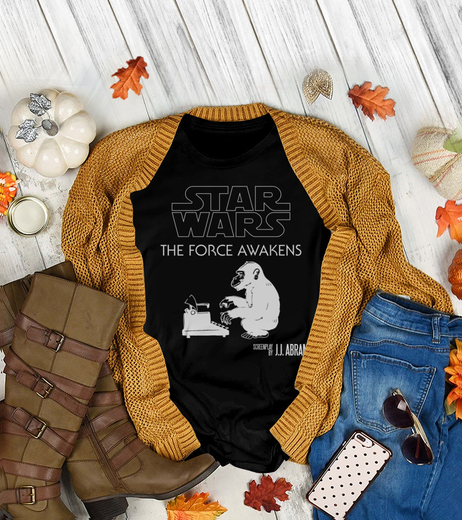 Star Wars The Force Awakens Screenplay Monkey Typewriter J.J. Abrams T-Shirt