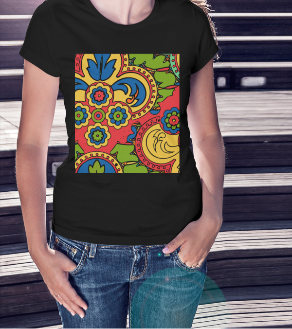 African Style No5 Vibrant Floral Abstract T-Shirt