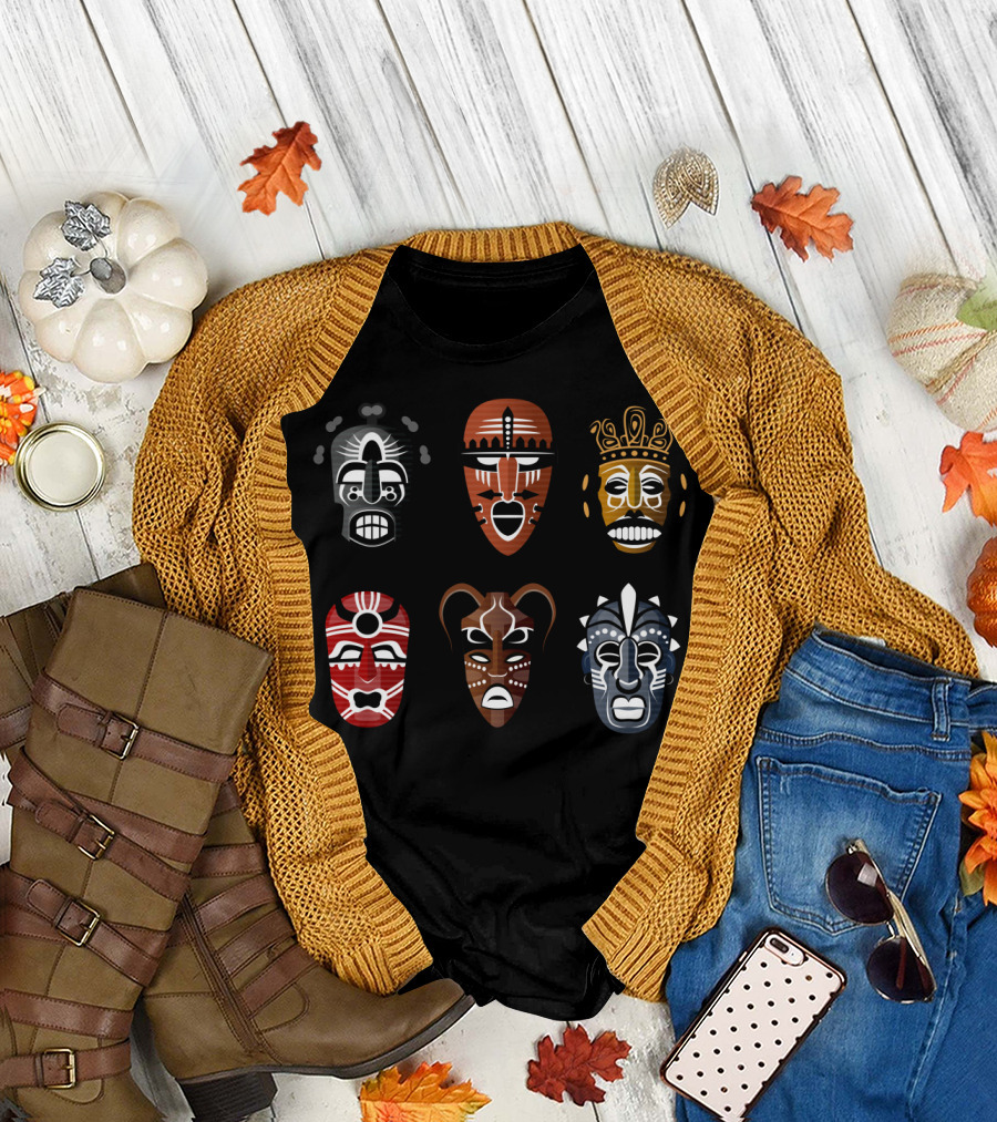 Tribal Masks African Culture Set with Six Distinctive T-Shirt