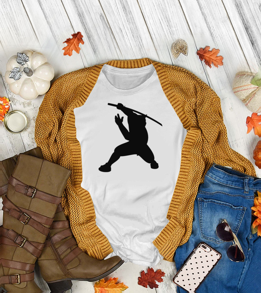 Dynamic Samurai Swordsman Silhouette with Raised Katana T-Shirt