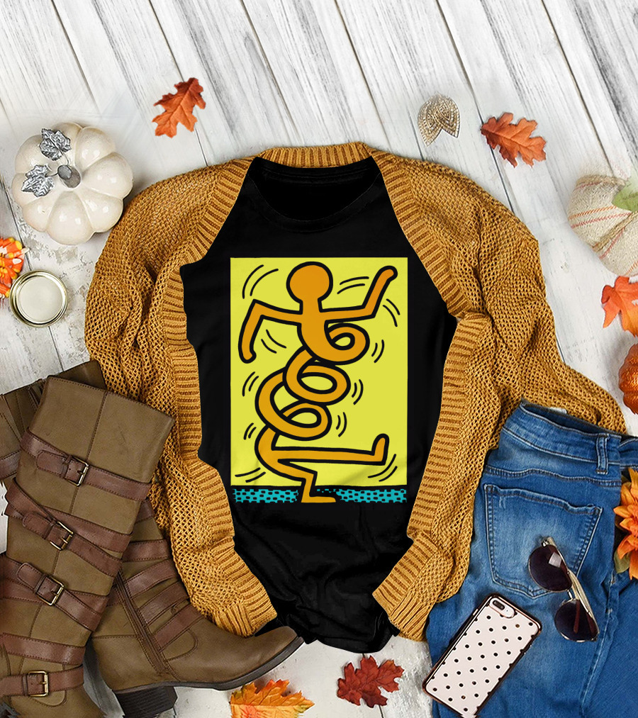 Dancing Spiral Figure with Vibrant Yellow and Blue Accents T-Shirt