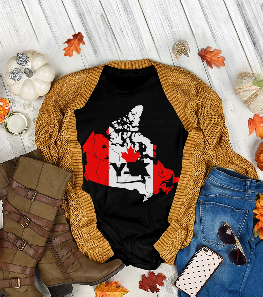 YAK Canada You Already Know Red Maple Leaf Flag Map T-Shirt