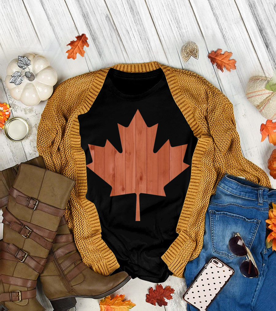 Pastel Red Maple Leaf Wood Texture T-Shirt