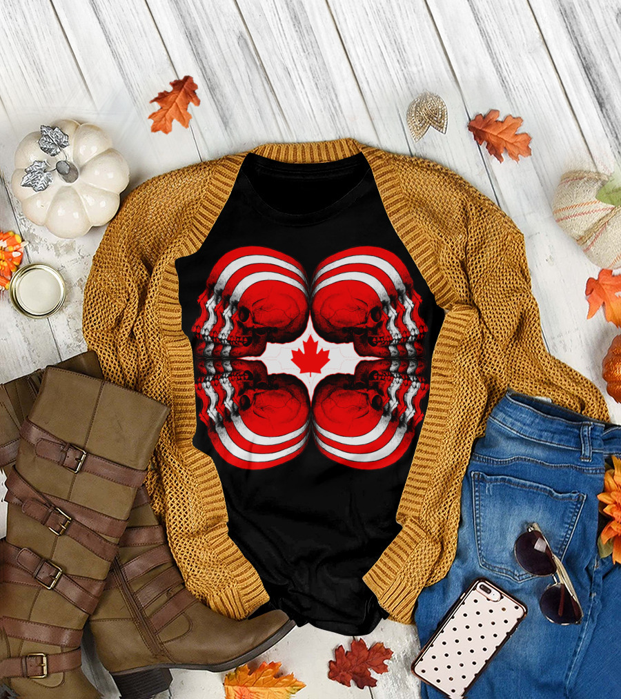 Skull Mirror Pattern Canada Flag T-Shirt