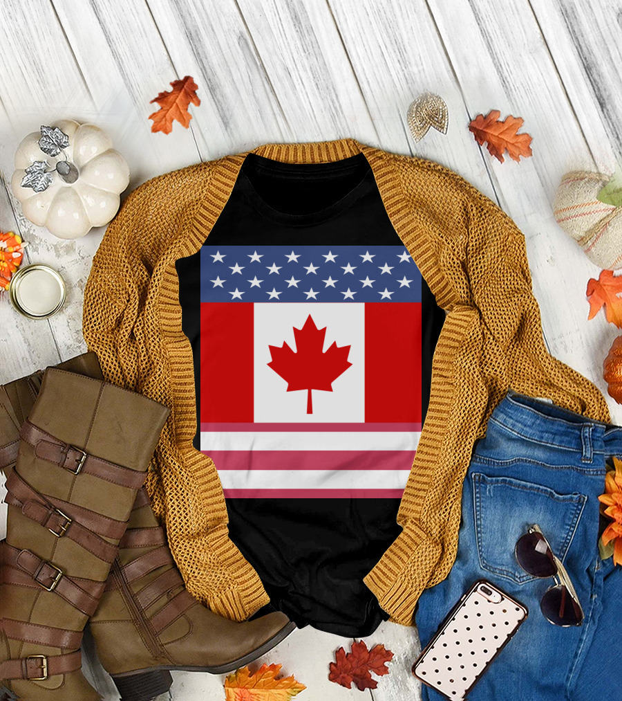 USA Canada Flag Fusion Stars and Maple Leaf Alliance T-Shirt