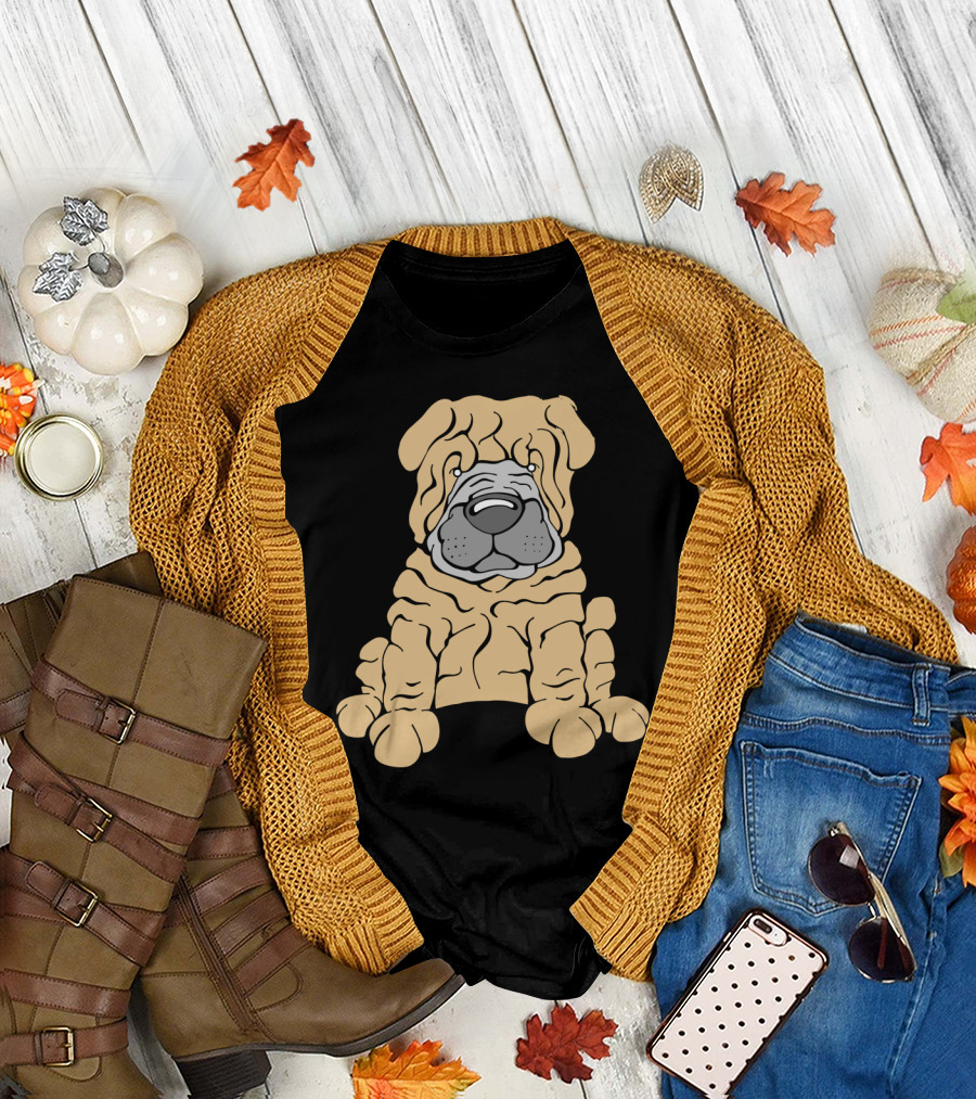 Chinese Shar Pei Dog Illustration with Wrinkled Features T-Shirt