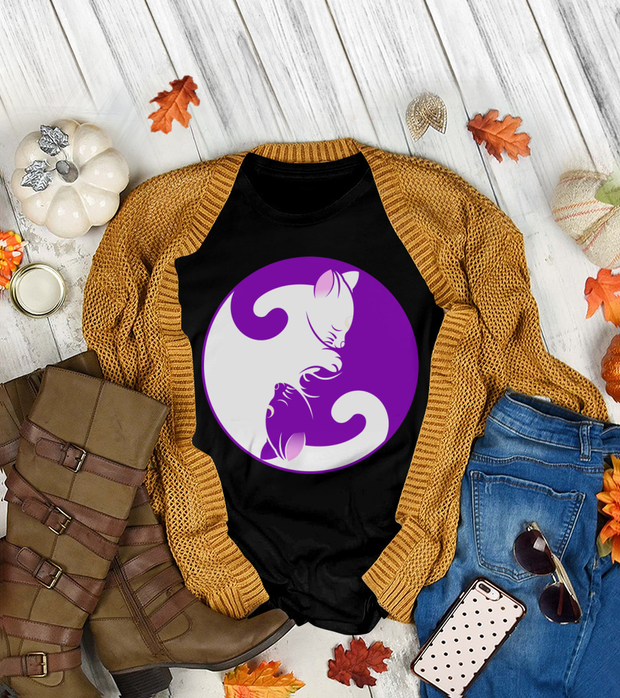 Purple Cat Yin Yang Kitten T-Shirt