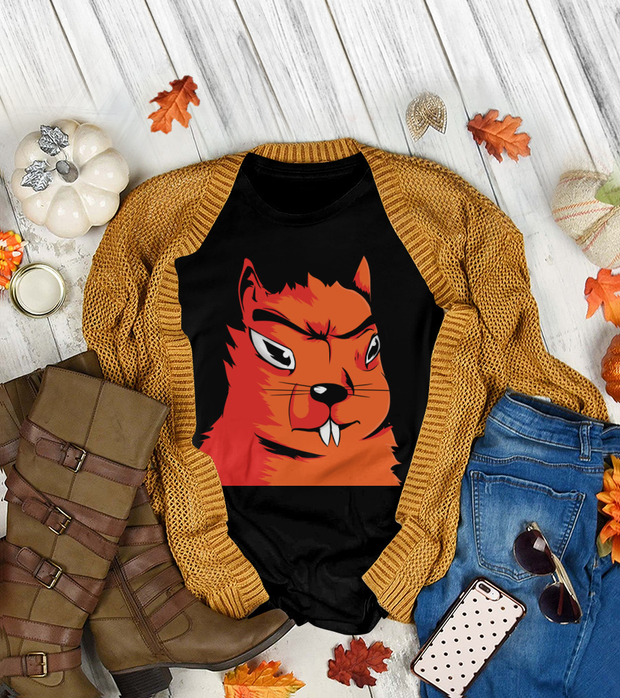 ARDILLADO Angry Orange Squirrel Face T-Shirt