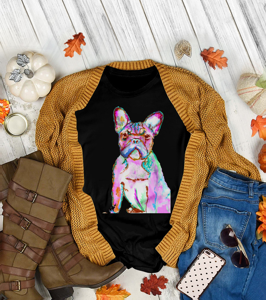 Pink French Bulldog Frown Watercolor Effect T-Shirt