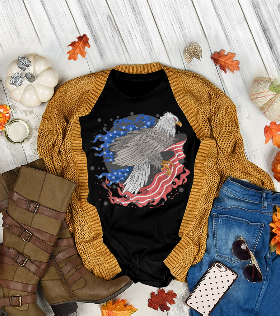 Majestic 4th of July Bald Eagle with USA Flag Elements T-Shirt