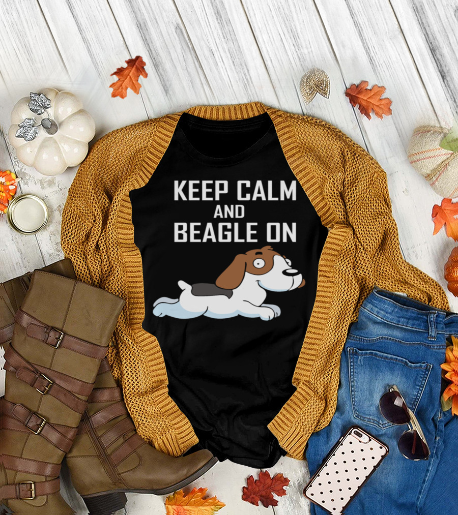 Keep Calm and Beagle On Cartoon Dog T-Shirt