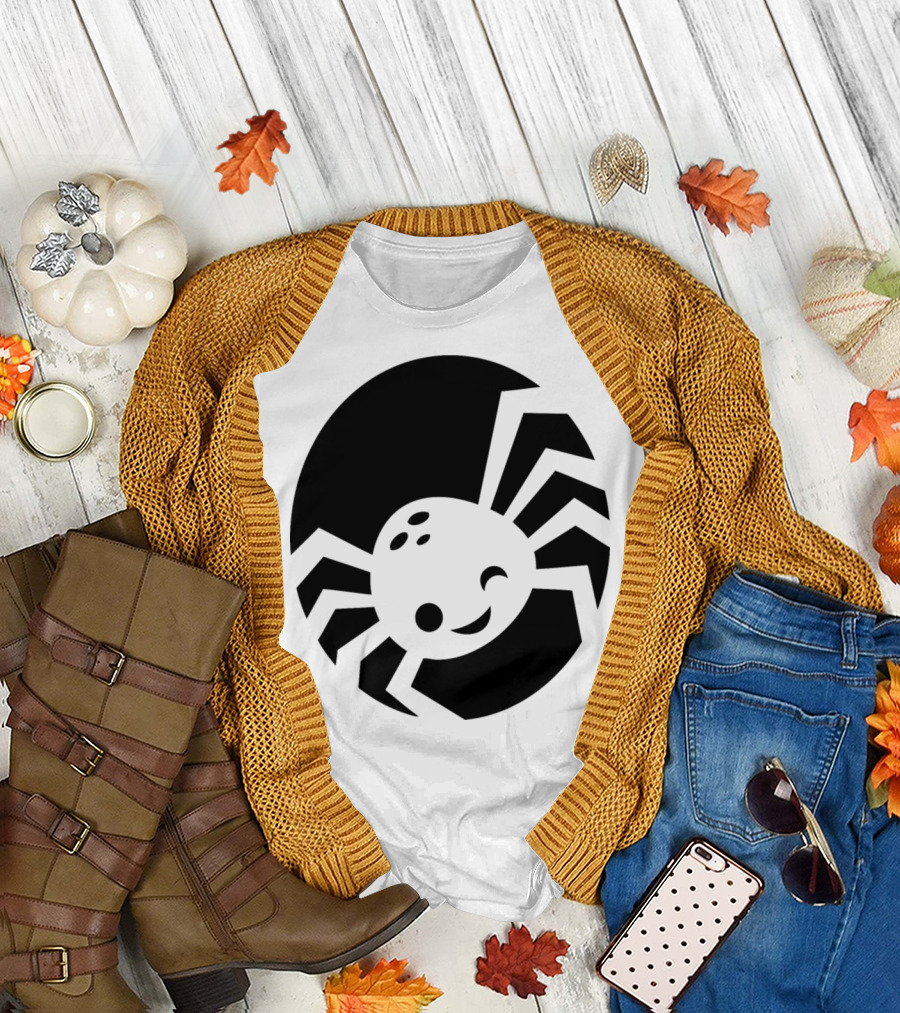 Cute Pumpkin Stencils Smiling Spider T-Shirt